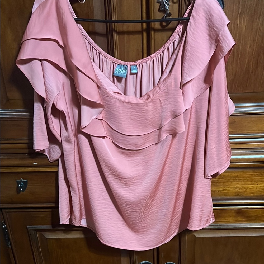 New York & Company Pink Flutter Sleeve Blouse